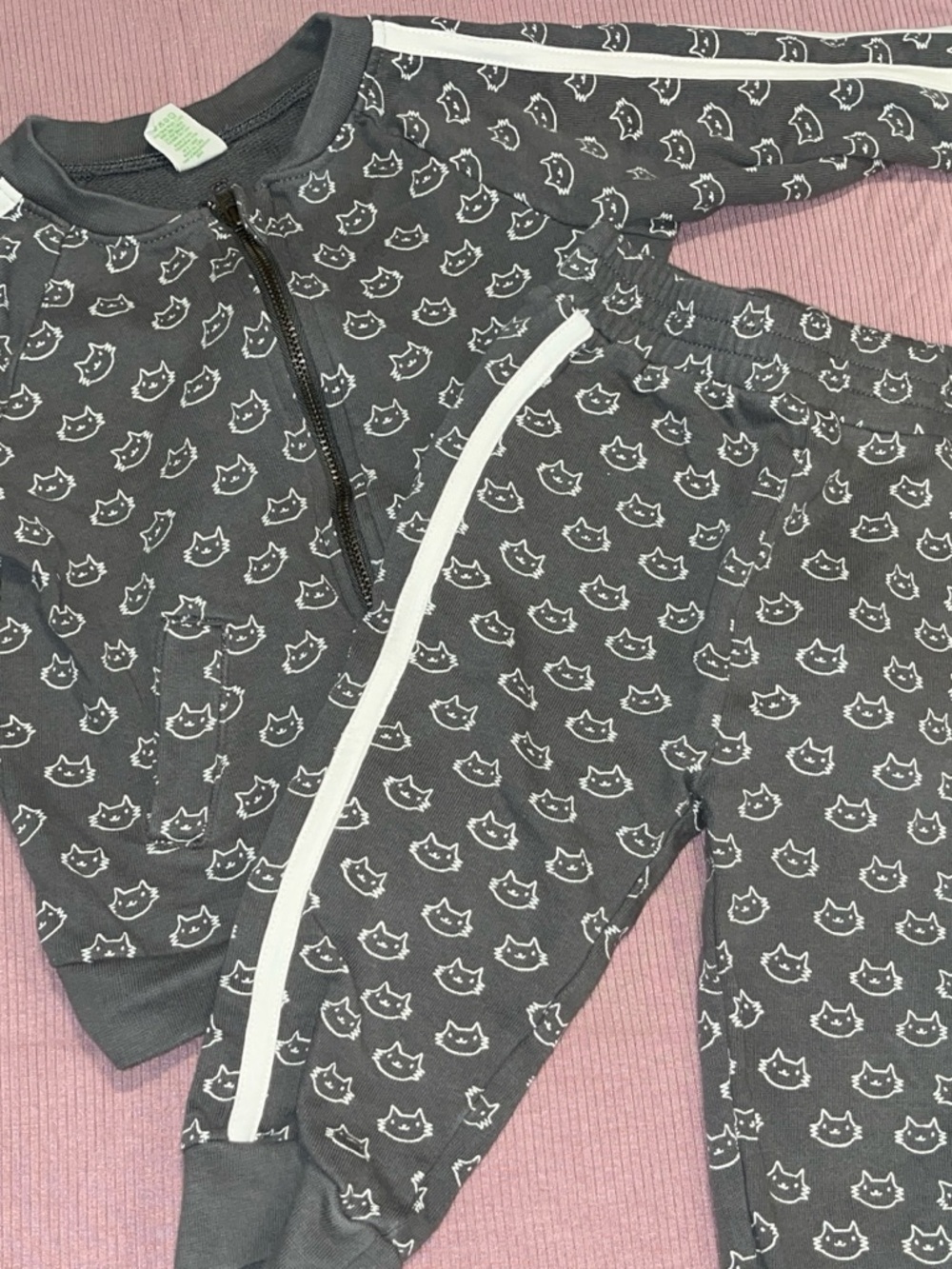 Little Liam by Kate Quinn Gray Cat Print Two-Piece Lounge Set with White Trim